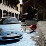 A 500 Fiat sits in Milan's Piazza del Carmine in Brera