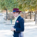 Mickaël-François Loir, creator of Le Loir en Papillon wearing a scarf, gloves and made to measure hat : all new products from his brand created with French artisans like Pauline Brosset for his hat. Photo by Marianne Dorell